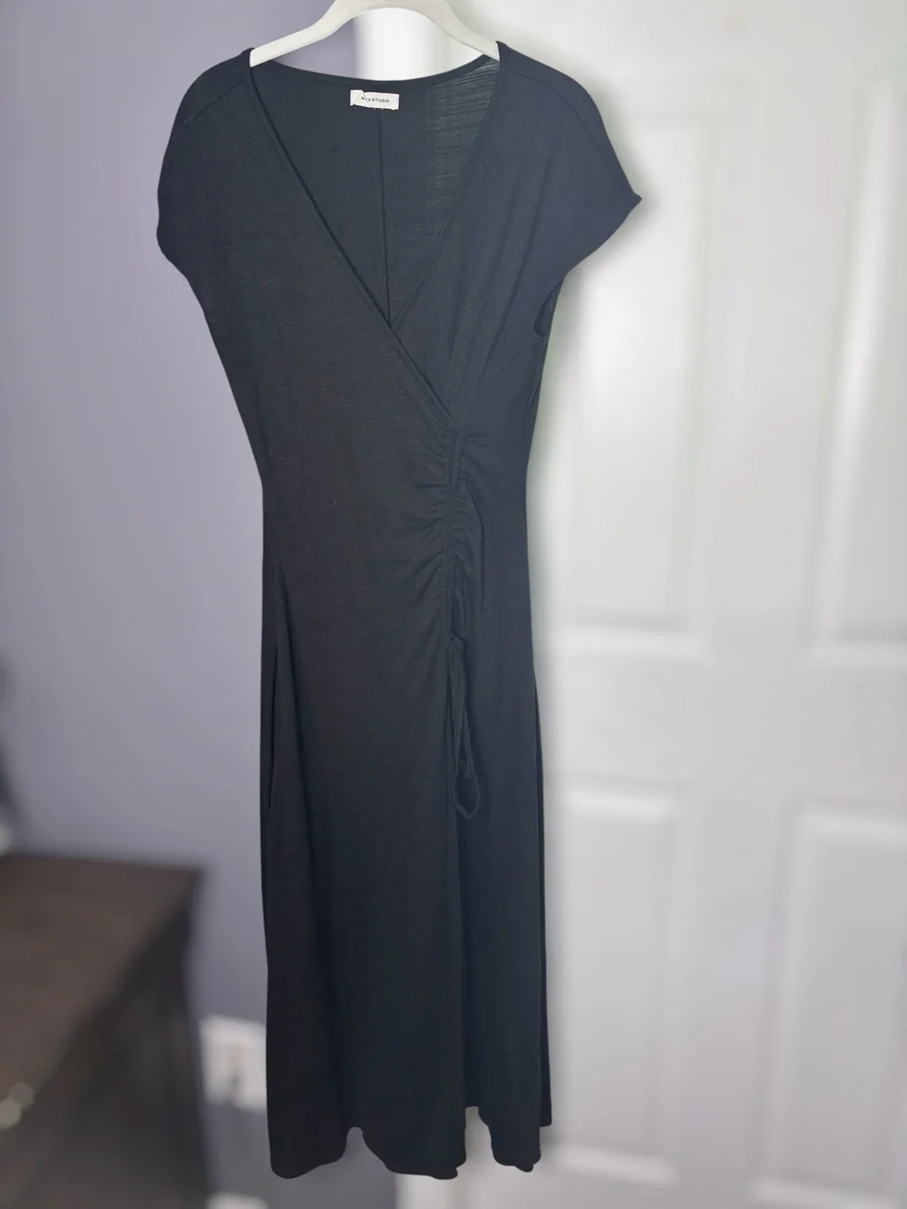max studio short sleeve wrap dress Max Studio Black Wrap Maxi Short Sleeve Cinched Dress XS